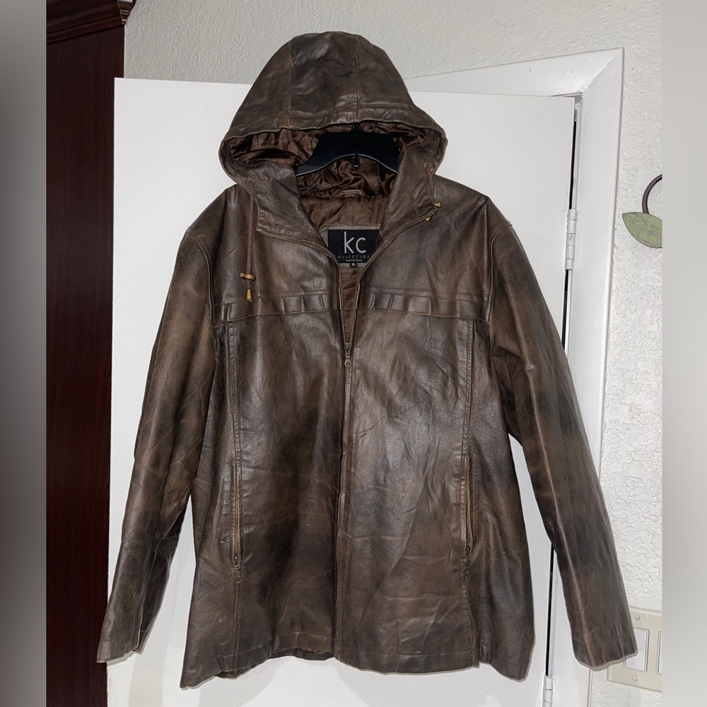 KC Collection Genuine Leather Jacket Hoodie